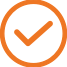 Checkmark within a circle drawn in thick orange line.