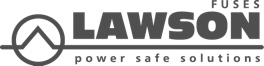 Image of Lawson brand logo in grey on a white background. Image reads "Lawson fuses, power safe solutions"