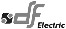 Df electric logo in grey on a white background