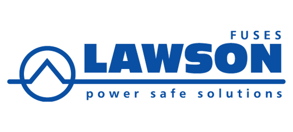 Image of Lawson brand logo in blue on a white background. Image reads "Lawson fuses, power safe solutions"