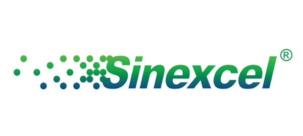 Sinexcel Logo in green and blue. Logo reads "Sinexcel" with green to blue gradient font, fading from top to bottom with green dots in front of the logo.
