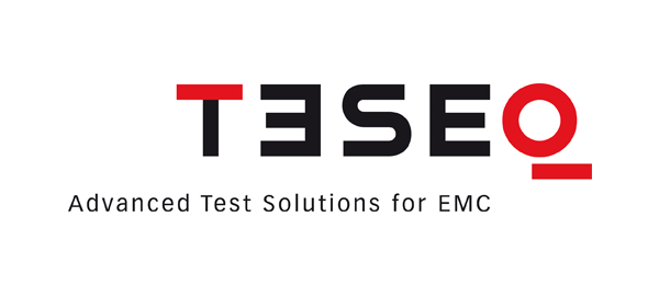 Teseq Logo in black and red bold font with text that reads "advanced test solutions for EMC" underneath
