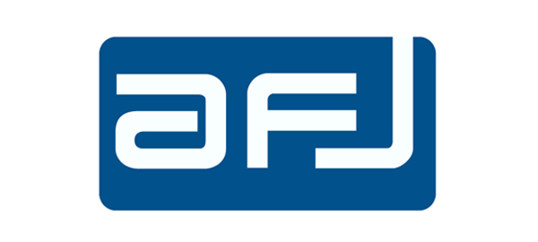 AFJ logo in blue with white text within the rectangle of the logo that reads "AFJ"