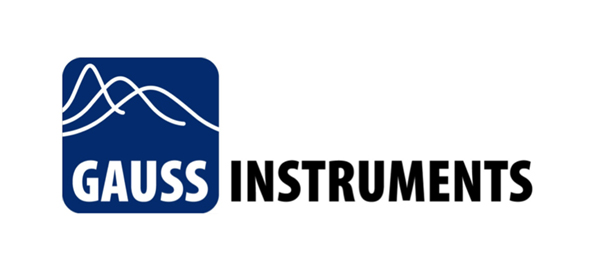 "Gauss" Instruments logo. "Gauss" is written in white within a blue rectangle and "instruments" in black font on white background.