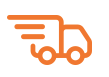 Icon for transport shows drawing of truck in motion drawn in orange bold lines.