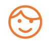 Happy face with bangs logo drawn in thick orange line.
